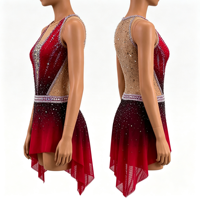 Robe de patinage artistique à col halter et dégradé rouge-noir, ornée de strass faits à la main, pour adultes et enfants