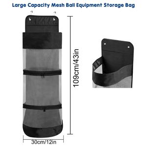 Wall-Mounted Mesh Ball <b>Storage</b> Bag Organiser, Hanging Sports Equipment Holder, Basketball Football Volleyball Door Rack Black - Product Image 3