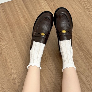 Mocassins pour <span class=keywords><strong>femme</strong></span> en cuir véritable et daim de vache, version en cuir de cheval, style rétro polyvalent, effet amincissant pour les <span class=keywords><strong>pieds</strong></span>, talon carré bas - Product Image 4