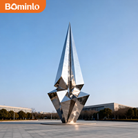 Scultura Moderna in Acciaio Inossidabile Lucido a Forma di Fiamma, Arte Astratta per Piazze Esterne, Decorazione in Acciaio Inox