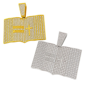 Vergoldeter Legierungs-<span class=keywords><strong>Bibel</strong></span>-Kreuz-Anhänger mit Strass, Iced Out, religiöse Hip-Hop-Halskette mit Kubanischer Kette, sofort lieferbar - Product Image 3