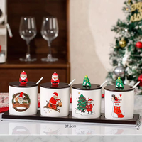 Ensemble de pots à épices en céramique avec couvercle noir et plateau en bambou pour herbes, sucre, poivre et condiments de Noël