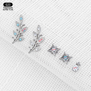 Pendientes de Titanio G23 F136 con Incrustaciones de Zirconia en Forma de Estrella, Joyería de Moda - Product Image 2