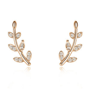 Pendientes Minimalistas con Forma de Hoja, Chapados en Oro Blanco, con Cristales de Estrás, Joyería de Moda para Mujer, Diseño Elegante de Planta - Product Image 6