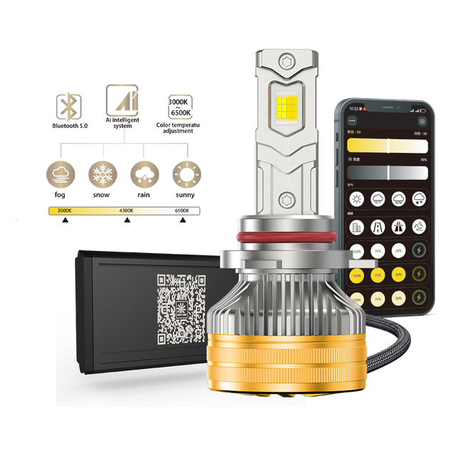 150W A75 Two Copper Tube App Control Adjustable Color Temperature Brightness H1 H7 H11 9005 9006 H4 LED Headlight Bulb