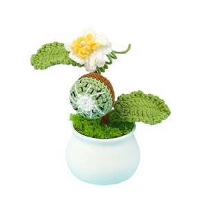 2025 handmade len màu xanh lá cây Crochet mô phỏng chậu cây đan hoa thanh lịch chậu hoa & trồng - Product Image 3