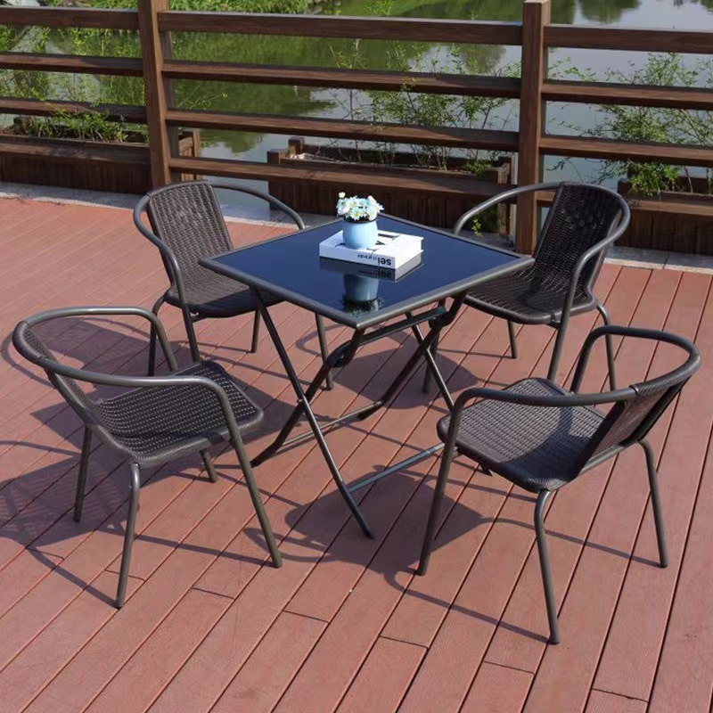 4 sillas + 70cm mesa cuadrada plegable negro