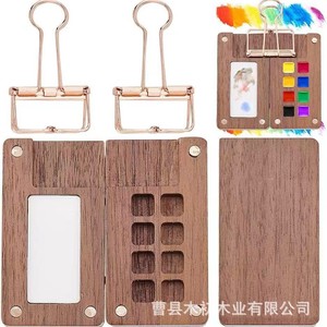 Boîte à aquarelle miniature carrée en bois vide, palette de peinture acrylique pour voyage - Product Image 1