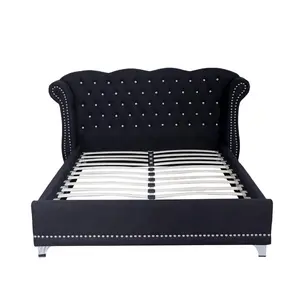 เพชรบดหัวเตียงเบาะกำมะหยี่พระราชการออกแบบเฟอร์นิเจอร์ห้องนอนขนาดเตียงคู่กรอบเตียงไม้