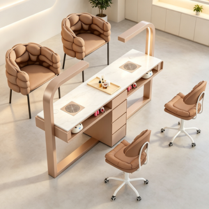 Table de manucure double moderne avec collecteur de poussière intégré, éclairage LED, tiroir de rangement, bureau en bois pour salon de beauté et de manucure - Product Image 4