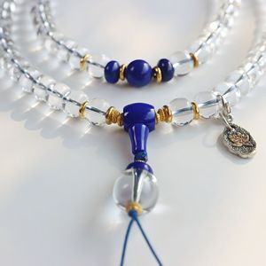 Chapelet en cristal blanc de qualité supérieure, lapis-lazuli, méditation bouddhiste, 108 perles de mala, équilibre émotionnel, bijoux en cristal - Product Image 5