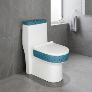 WC monobloc en céramique forme diamant noir et or, à poser au sol, avec siphon en S - Product Image 5