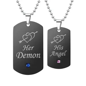 最新设计她的恶魔他的天使恋人粉色水晶项链可以刻链