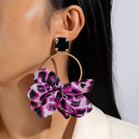 Pendientes de gota con estampado de leopardo Punk Sexy grandes a la moda, pendientes de aro de círculo redondo geométrico de tela de leopardo de colores