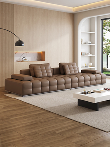 Italian Minimalist Lawrence Straight Genuine Leather <b>Set</b> Living Room <b>Large</b> Flat Designer Lawrence Genuine Leather Living Room So - Product Image 1