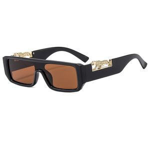 Men's Fashion <b>Square</b> UV400 Sunglasses Retro Hip-hop Style with Narrow <b>Edge</b> & Leopard Pattern Casual & Stylish - Product Image 2