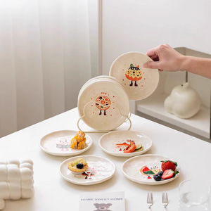 Neuartige Niedliche Cartoon-Runde Keramikplatte für Zuhause, Kinder-Nachmittagstee, Kekse, Desserts, Obst, Tägliche Servierung und Lässige Tischdekoration - Product Image 1