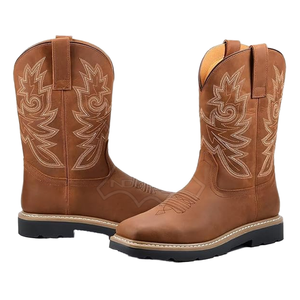 Botas Vaqueras Occidentales de Cuero Genuino a la Moda para Hombre, con Cierre de Cremallera, Punta Cuadrada, Botines Personalizados - Product Image 1