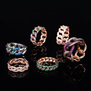 Twist Design Fine Jewellery Cuban Chain Color CZ Rose Gold Plated Jewelry Sterling Silver 925 Women Rings