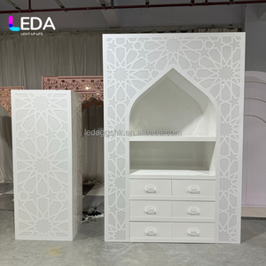 LEDA Meuble de présentation arqué en acrylique blanc, style moderne, éclairé par LED, avec découpes à motifs islamiques, pour mariage, bonbons et desserts - Product Image 2
