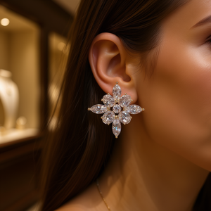 Pendientes de flor dorada con cristal de cuarzo arcoíris chapados en oro de 18 quilates para mujer, joyería romántica para boda - Product Image 2