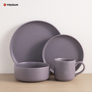 Vajilla Moderna TRESUN en Color Morado con Relieve, Juego de Platos y Tazones para Desayuno, Vajilla de Cerámica - Product Image 1