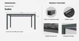 Pérgola de Aluminio Personalizada, Fácil de Montar, Automática, Resistente al Viento, con Marco de Aluminio H220 y Ligera - Product Image 4