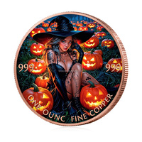 Pièce de monnaie personnalisée en cuivre fin 999 de 1 once, thème Halloween Citrouille Sorcière Grimace, pièce de défi en métal double face, pièce de collection souvenir