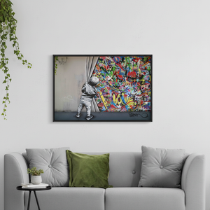 Banksy Boy Graffiti Canvas Art: Printed Design, <b>Black</b> <b>Framed</b> Wall Decor,WRAPPED CANVAS - Product Image 3