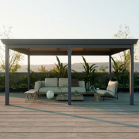 Pergola à lames orientables en aluminium 6063 résistante au vent, avec lames rotatives à 150 degrés et drainage par gouttière dissimulée pour jardin, patio et toit.