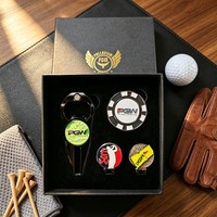Outil de réparation de divots de golf 4-en-1 personnalisé à une seule pointe en laiton antique, ensemble d'outils de marquage en bois en vrac, ouvre-bouteille en laiton avec cigare