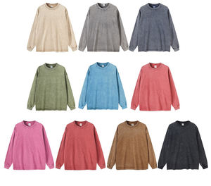 Chemise à manches longues pour homme W0156 270 Gsm 100% coton, lavée à l'acide, t-shirt vintage lourd à manches longues personnalisé pour homme - Product Image 2