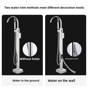 Rubinetto per Vasca da Bagno Autoportante in Rame <span class=keywords><strong>con</strong></span> Acqua Calda/Fredda, Set <span class=keywords><strong>Doccia</strong></span> Laterale <span class=keywords><strong>con</strong></span> Getto a Pioggia Singolo per <span class=keywords><strong>Doccia</strong></span> da Seduti/In Piedi - Product Image 4