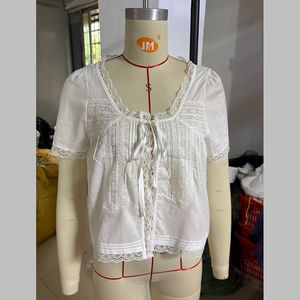 Blusa Corta con Encaje y Botones en la Parte Delantera, Estilo <span class=keywords><strong>Chic</strong></span>, para Mujer, 2026, Manga Corta Semitransparente, Cuello Redondo, Algodón, Estilo Y2K, <span class=keywords><strong>Coqueta</strong></span> - Product Image 6