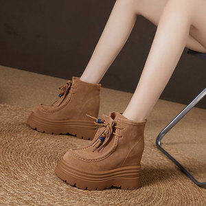 <span class=keywords><strong>Bottines</strong></span> à <span class=keywords><strong>lacets</strong></span> pour femmes à semelle épaisse de 12 cm, talon haut, automne/hiver 2025, cuir tendance pour bottes - Product Image 1