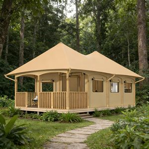 Struttura a palo in legno compensato in PVC e tela triangolo <span class=keywords><strong>tenda</strong></span> da campeggio <span class=keywords><strong>2</strong></span> stanze 5x8M quattro stagioni impermeabile per uso esterno in famiglia - Product Image 2