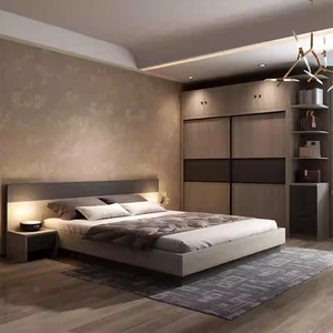 ชุดเฟอร์นิเจอร์ห้องนอนครบชุดสำหรับอพาร์ทเมนต์ขนาดเล็กในโรงแรม ราคาคุ้มค่า ทันสมัย แข็งแรง ทนทาน ทำจากไม้ ประกอบด้วยเตียง ตู้เสื้อผ้า โต๊ะข้างเตียง และโต๊ะเครื่องแป้ง - Product Image 1