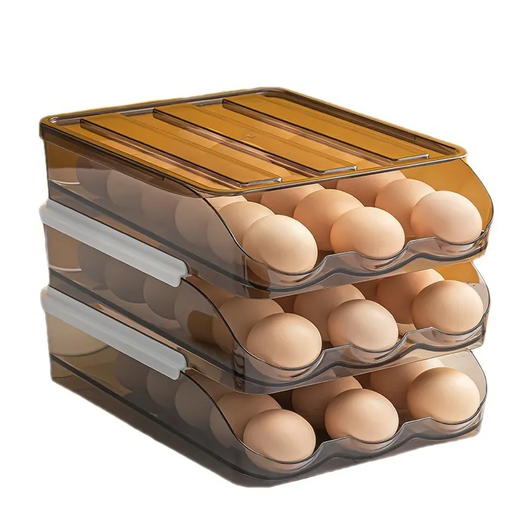 ถาดใส่ไข่สำหรับตู้เย็นแบบวางซ้อนกันได้ถาดใส่ไข่ที่เก็บของและจัดระเบียบสำหรับตู้เย็น