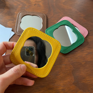 Portable Square Small Makeup Mirror With PU Leather Case Promotional Pocket Mirror