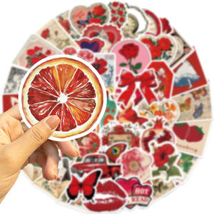 50 unids/pack pegatinas estéticas Rojas fundas de teléfono de moda de dibujos animados Notebook taza de agua decoración PVC pegatinas impermeables - Product Image 6