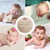 Disque d'annonce de naissance en bois « Hello World » de 10 cm : accessoire photo et souvenir