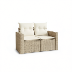 Sofá de Jardín de Dos Plazas, Ratán Sintético PE Beige, Muebles de Exterior Ajustables, Diseño Contemporáneo - Product Image 1