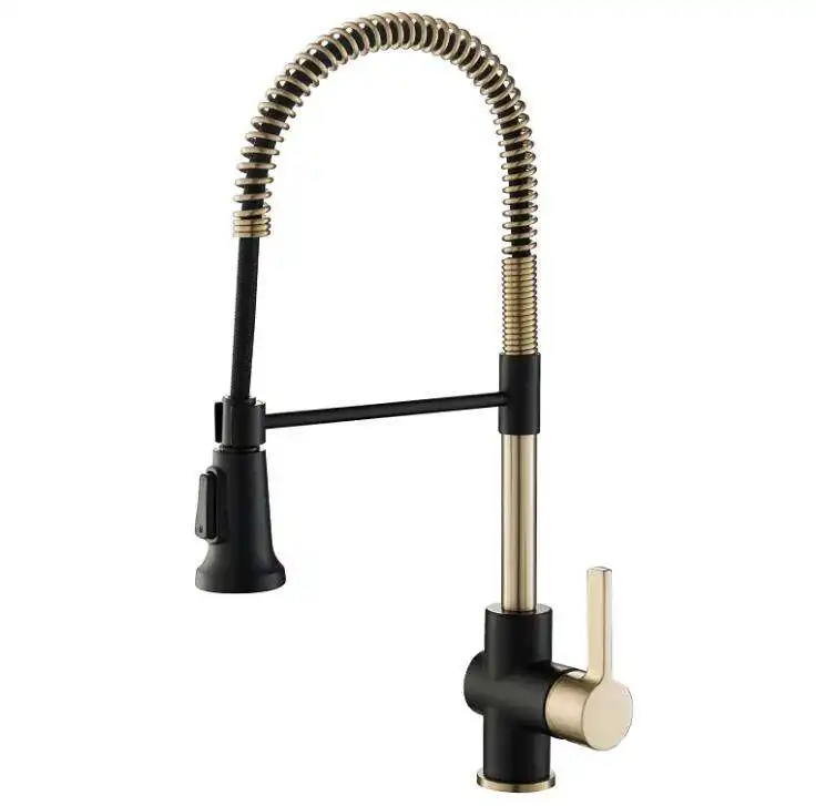 Commercial Kitchen Faucet with Dual Function Spray head in All-Brite Finish, Brushed Gold/Matte Black