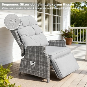Silla <span class=keywords><strong>de</strong></span> Jardín Reclinable Acolchada con Respaldo Acolchado COMLAX FIELD, Resistente a la Intemperie, Ajustable, con Marco <span class=keywords><strong>de</strong></span> Ratán Sintético, Color Gris Claro, Tumbona para - Product Image 4