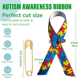 Cinta de satén 100% poliéster estampada de una sola cara, para concienciación sobre el <span class=keywords><strong>autismo</strong></span>, la más gruesa, resistente y duradera, reciclada, sin azo ni cadmio, 3/8 pulgadas. - Product Image 2