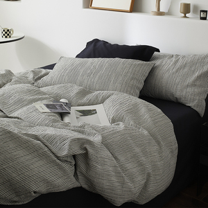 Minimalist Stripe Bedding <b>Set</b> 100% Cotton Four-Piece Breathable Soft All-Season Bedding - Product Image 5