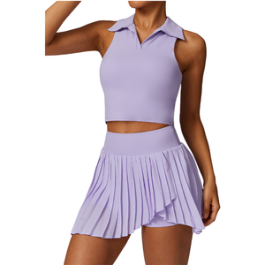 شعار مخصص المرأة الصيف التنس تجريب اللباس الرياضي مع جيوب 2 قطعة ملابس قصيرة مريحة الجولف تجريب التنورات مجموعة - Product Image 1