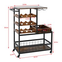 Suoernuo Plateau en bois amovible Cuisine mobile industrielle Chariot à vin de service Cuisine mobile Casier à vin avec roues