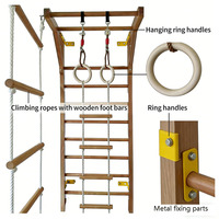 Structure d'escalade murale en bois pour enfants avec échelle en corde et anneaux - Gymnase mural 3-en-1 pour la maison, la maternelle et la crèche