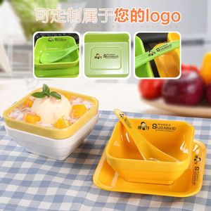 Juego de tazones de postre estilo Hong Kong, tazón cuadrado de melamina con cuchara para sopa dulce, ensalada de frutas, bola de taro, bebida fría, uso en fiestas - Product Image 3